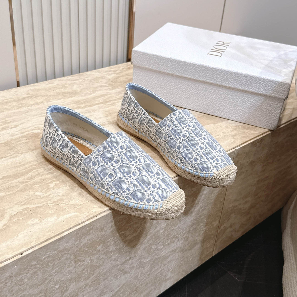 DIOR 26S SIROCO ESPADRILLE IN BLUE AND WHITE DIOR OBLIQUE CANVAS