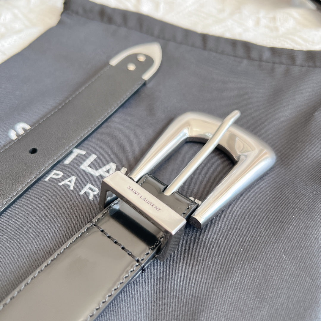 YSL 25S BELT 25 MM IN BLACK GLOSSY CALFSKIN 558366 mysite