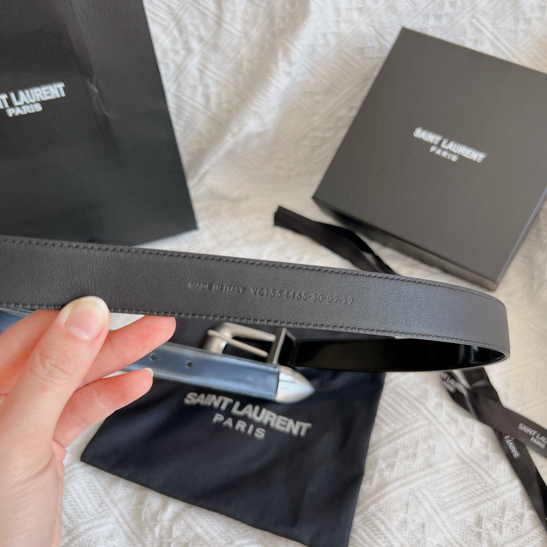 YSL 25S BELT 25 MM IN BLACK GLOSSY CALFSKIN 558366 mysite