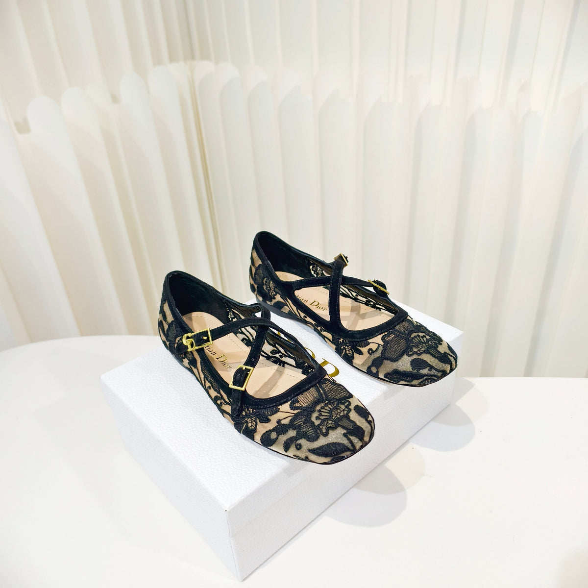 DIOR 26S MARY JANE FLATS IN BLACK FABRIC