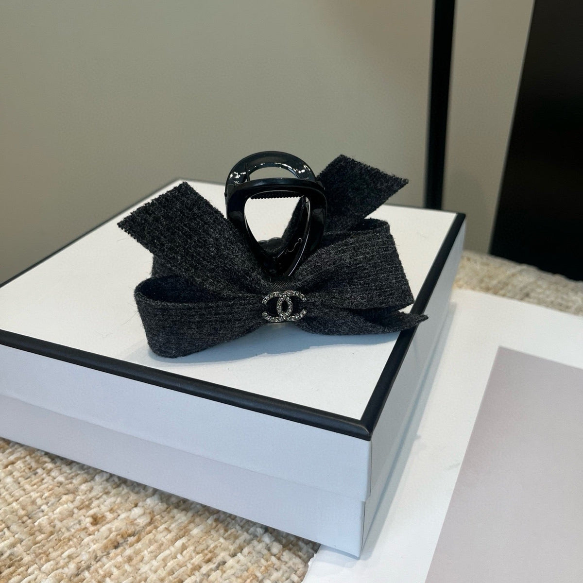 CHANEL 26S BOW HAIR CLIP IN BLACK RIBBON 505311