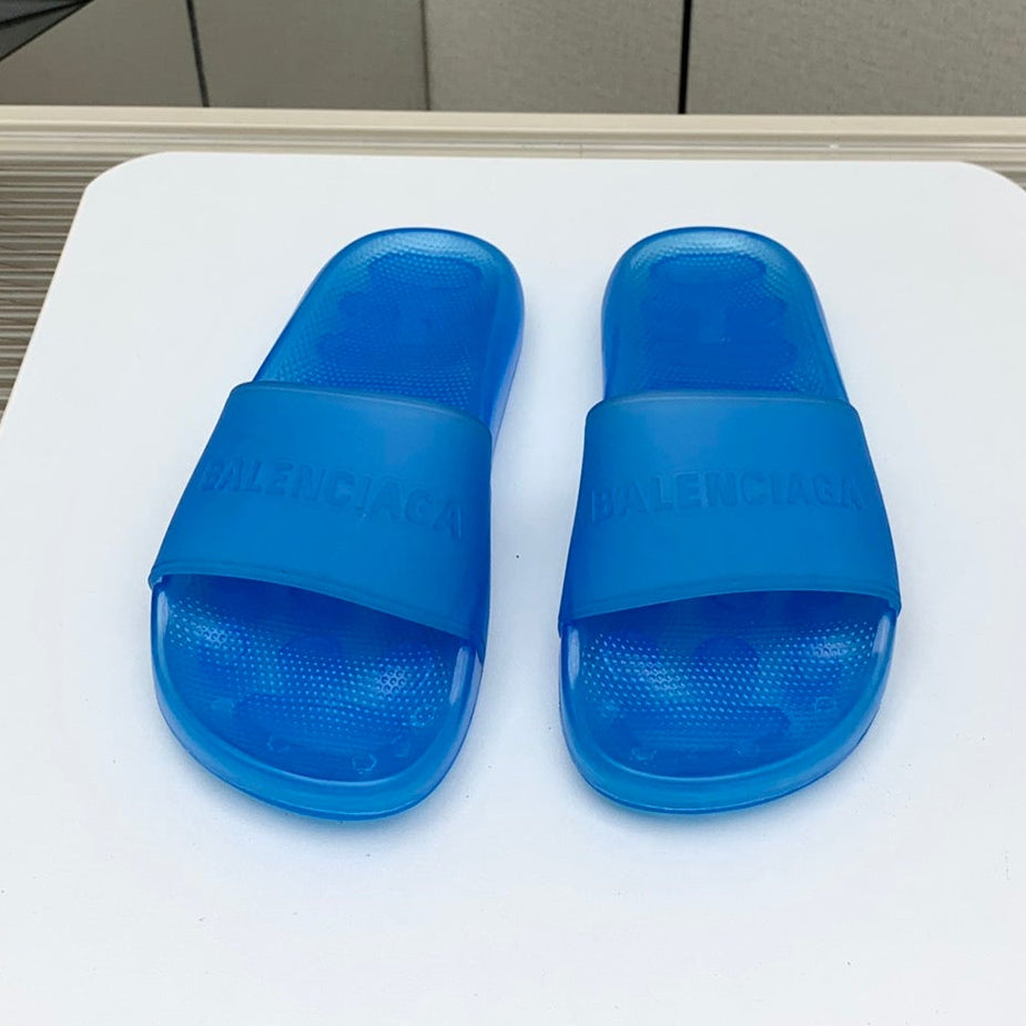 POOL SLIDE SANDAL IN JELLY BLUE RUBBER