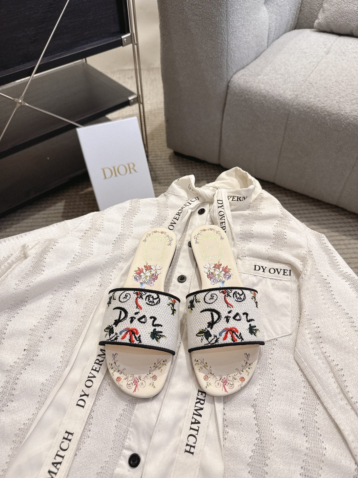 DIOR 26S D-WAY SLIDE IN MULTICOLOR DIOR JARDIN D'HIVER EMBROIDERED COTTON STYLE 01