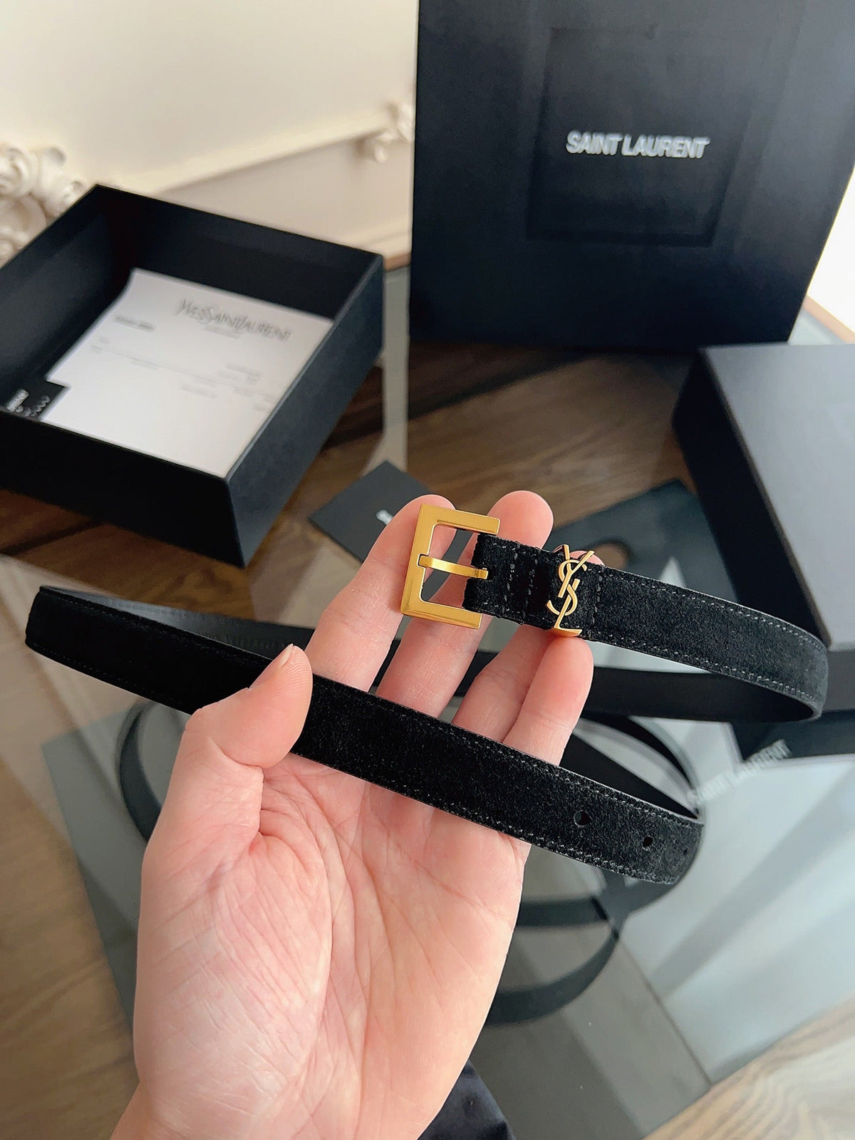 YSL 25S BELT 20 MM IN BLACK SUEDE 616309 mysite