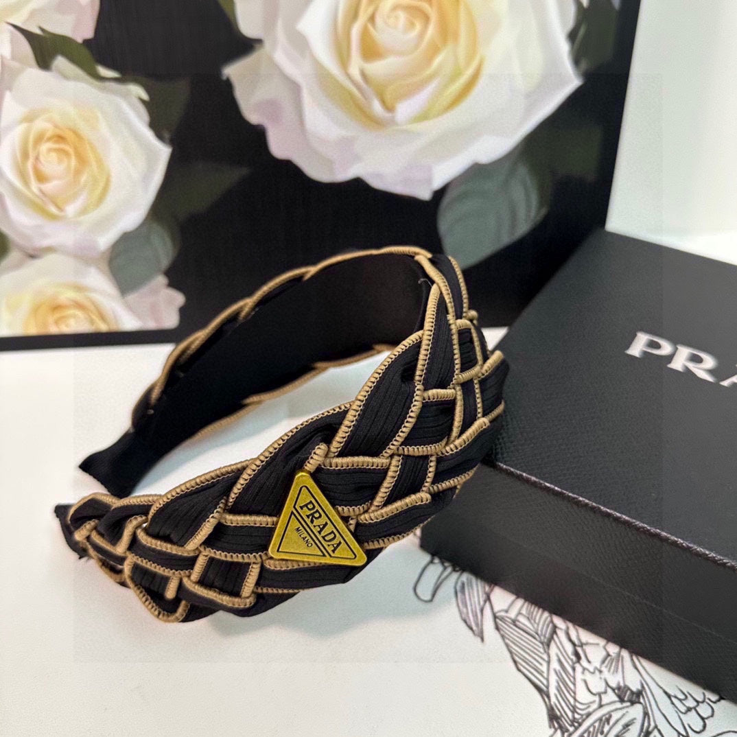 BRAIDED HEADBAND IN BLACK AND TORTILLA BROWN TRIM FABRIC 381461