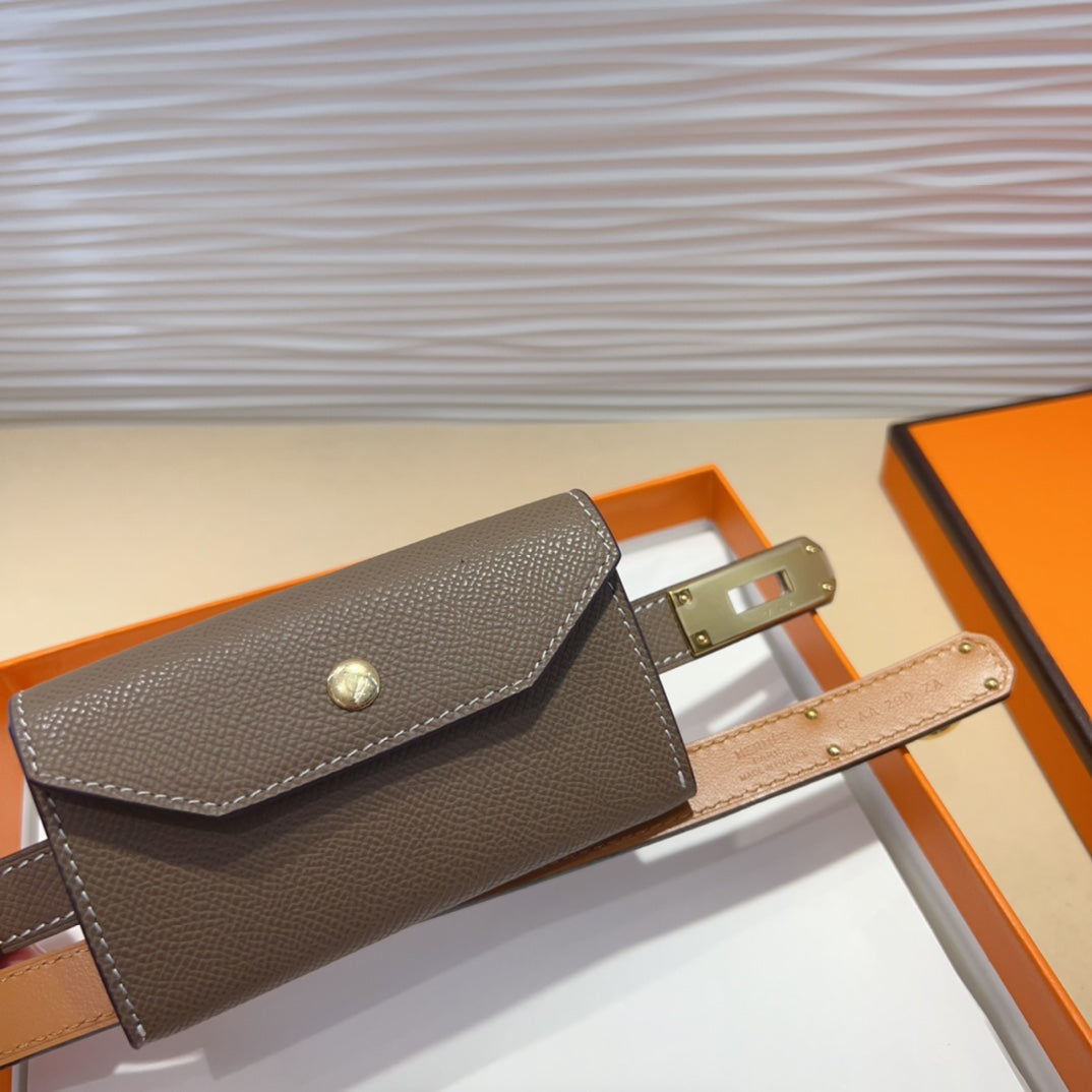 HM KELLY POCKET 18MM BELT CHOCOLATE BROWN LEATHER GOLD HARDWARE mysite