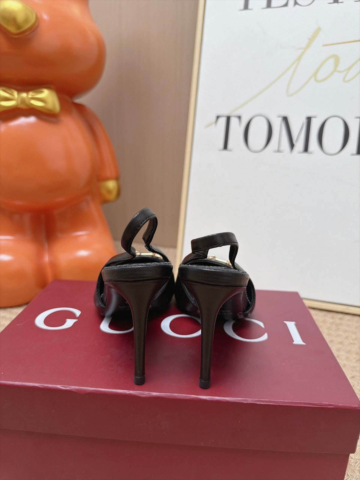 GUCCI 26S SLINGBACK HEELS 105 MM IN BLACK LAMBSKIN