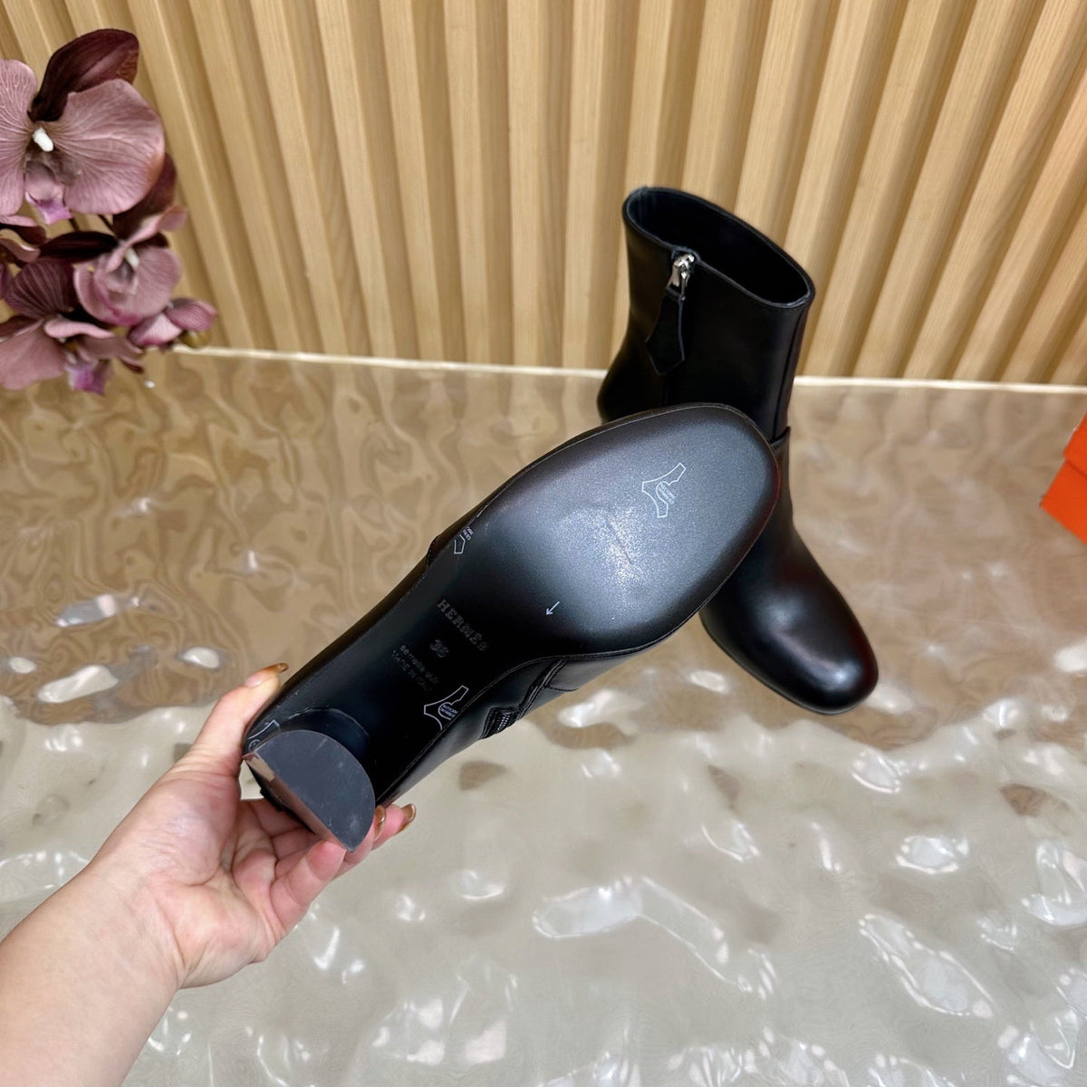 HM 25S ANKLE BOOTS 70 MM IN BLACK LAMBSKIN