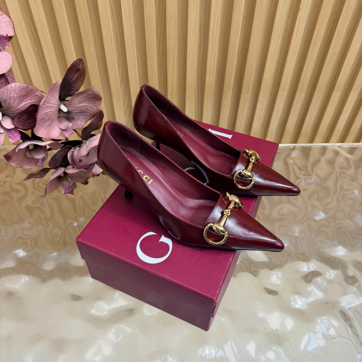 GUCCI 26S HIGH HEELS 65 MM IN DARK RED SMOOTH LEATHER