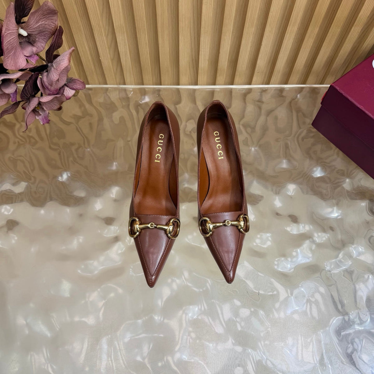 GUCCI 26S HIGH HEELS 65 MM IN COGNAC BROWN SMOOTH LEATHER