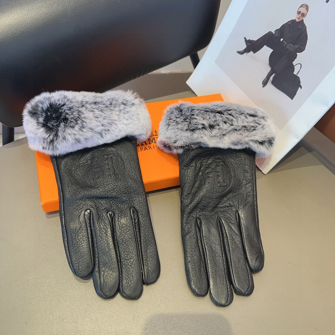 GLOVES IN BLACK DEERSKIN WITH RABBIT FUR 463888