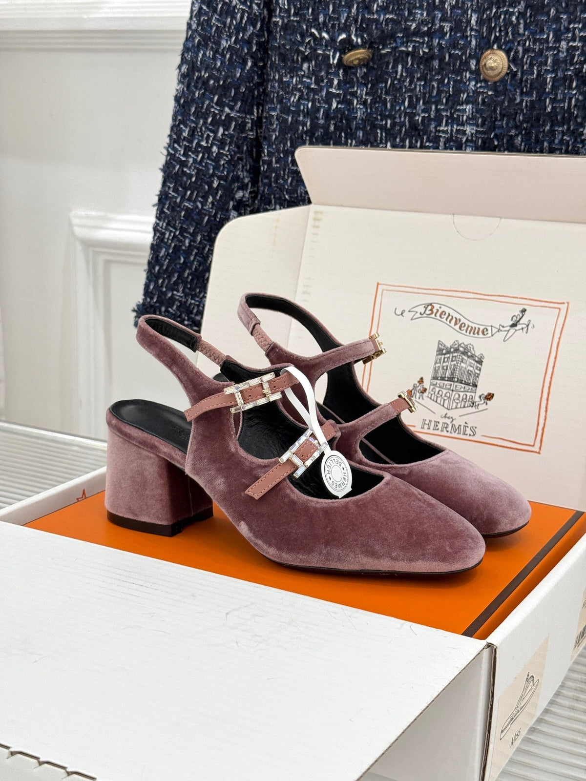 HM 26S SLINGBACK HIGH HEELS IN DUSTY ROSE VELVET