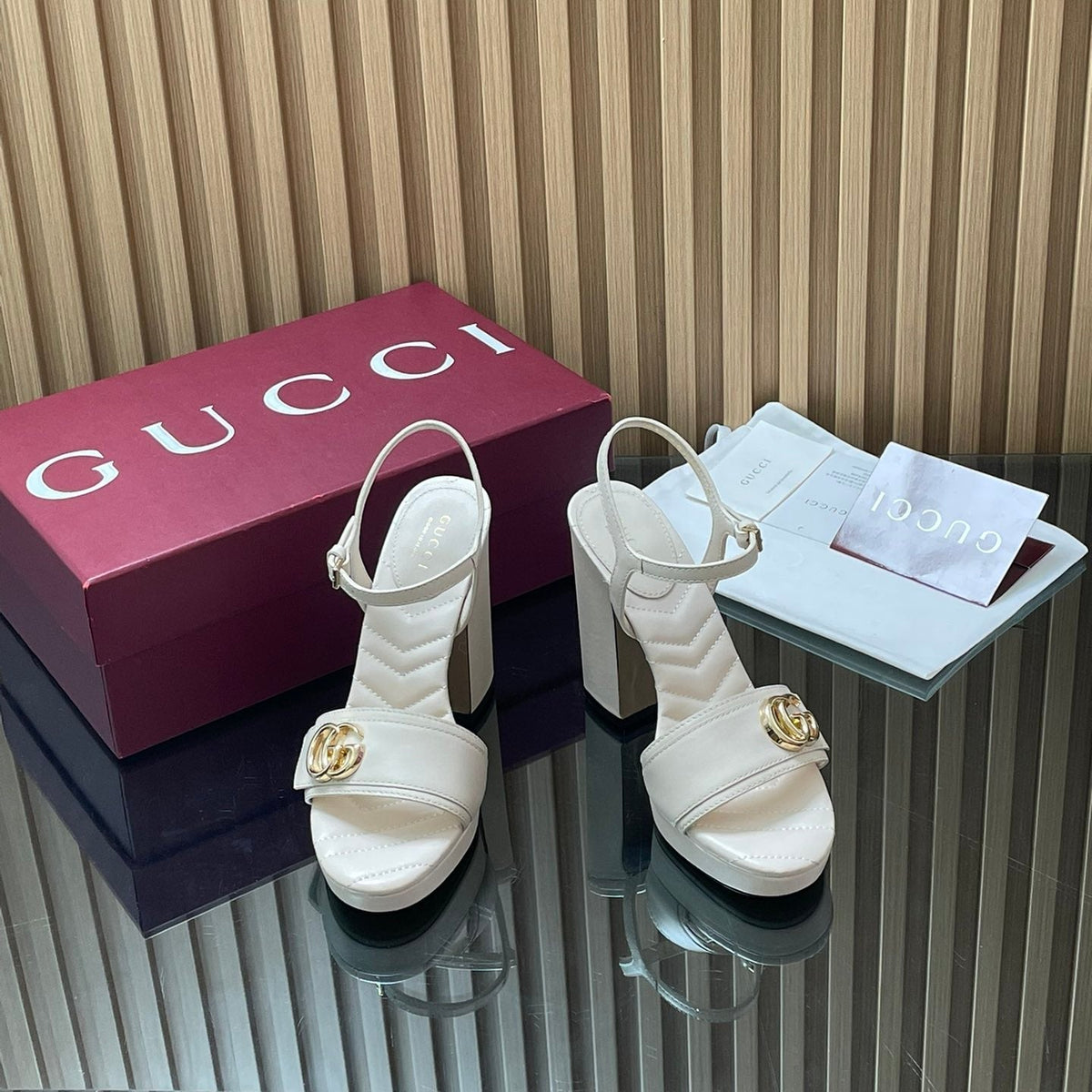 GUCCI 26S HIGH-HEEL SANDALS 125 MM IN WHITE LAMBSKIN
