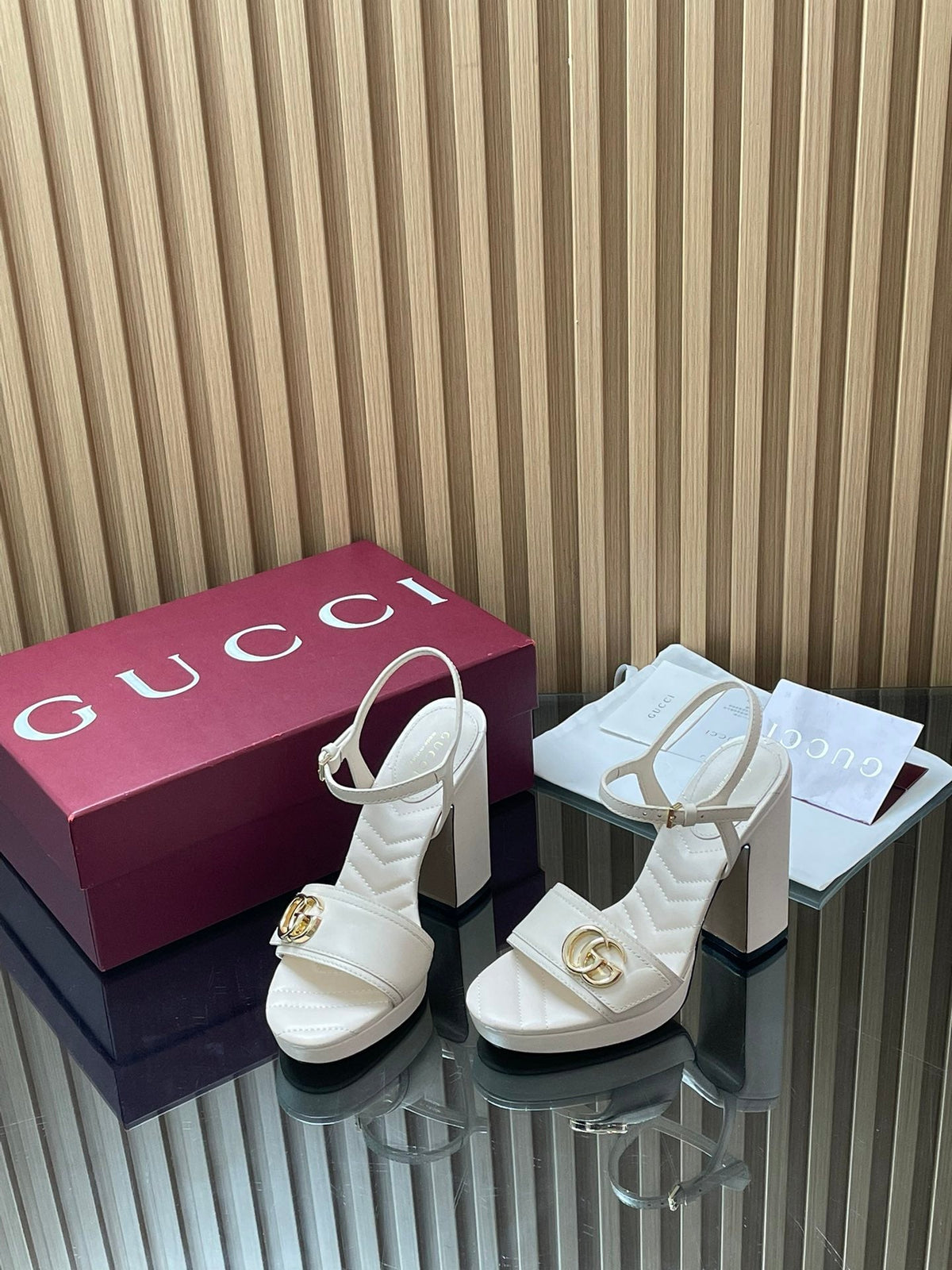 GUCCI 26S HIGH-HEEL SANDALS 125 MM IN WHITE LAMBSKIN