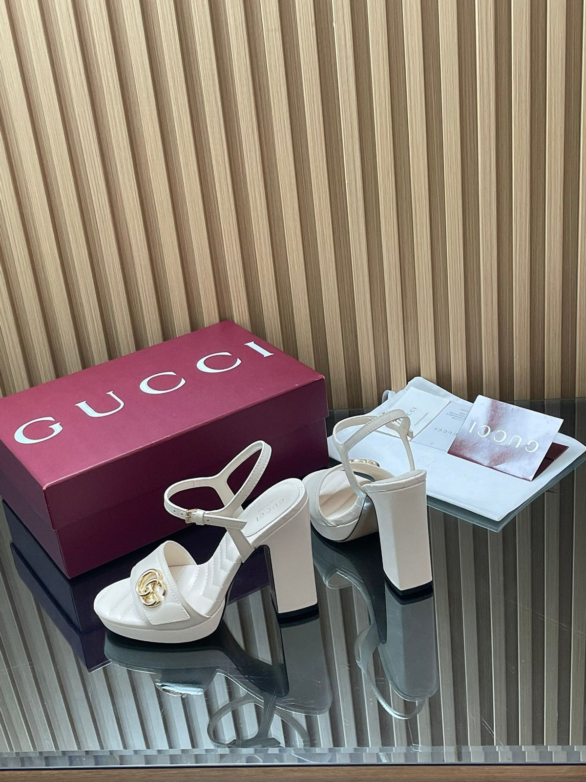 GUCCI 26S HIGH-HEEL SANDALS 125 MM IN WHITE LAMBSKIN