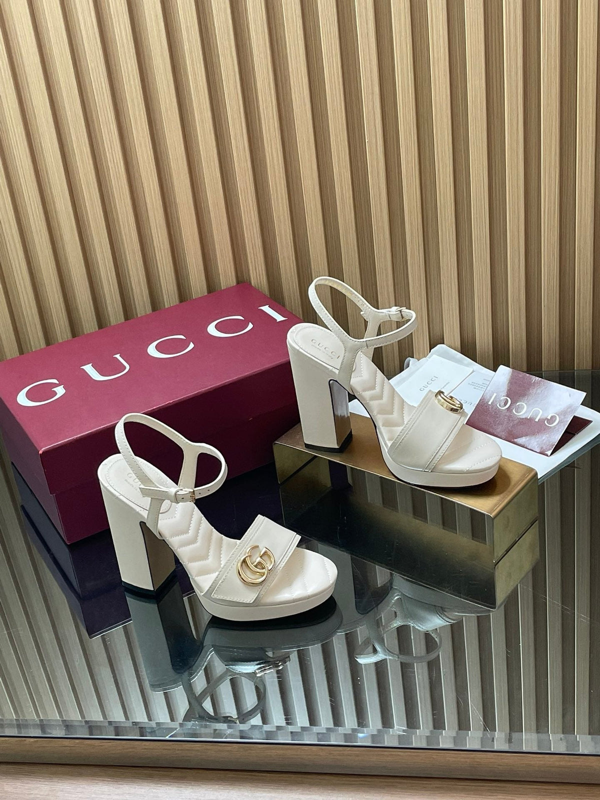 GUCCI 26S HIGH-HEEL SANDALS 125 MM IN WHITE LAMBSKIN