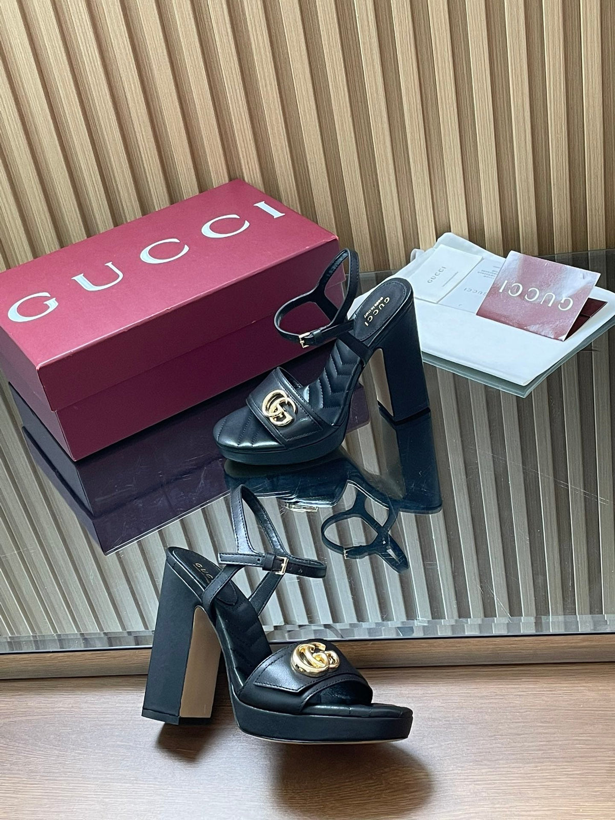 GUCCI 26S HIGH-HEEL SANDALS 125 MM IN BLACK LAMBSKIN