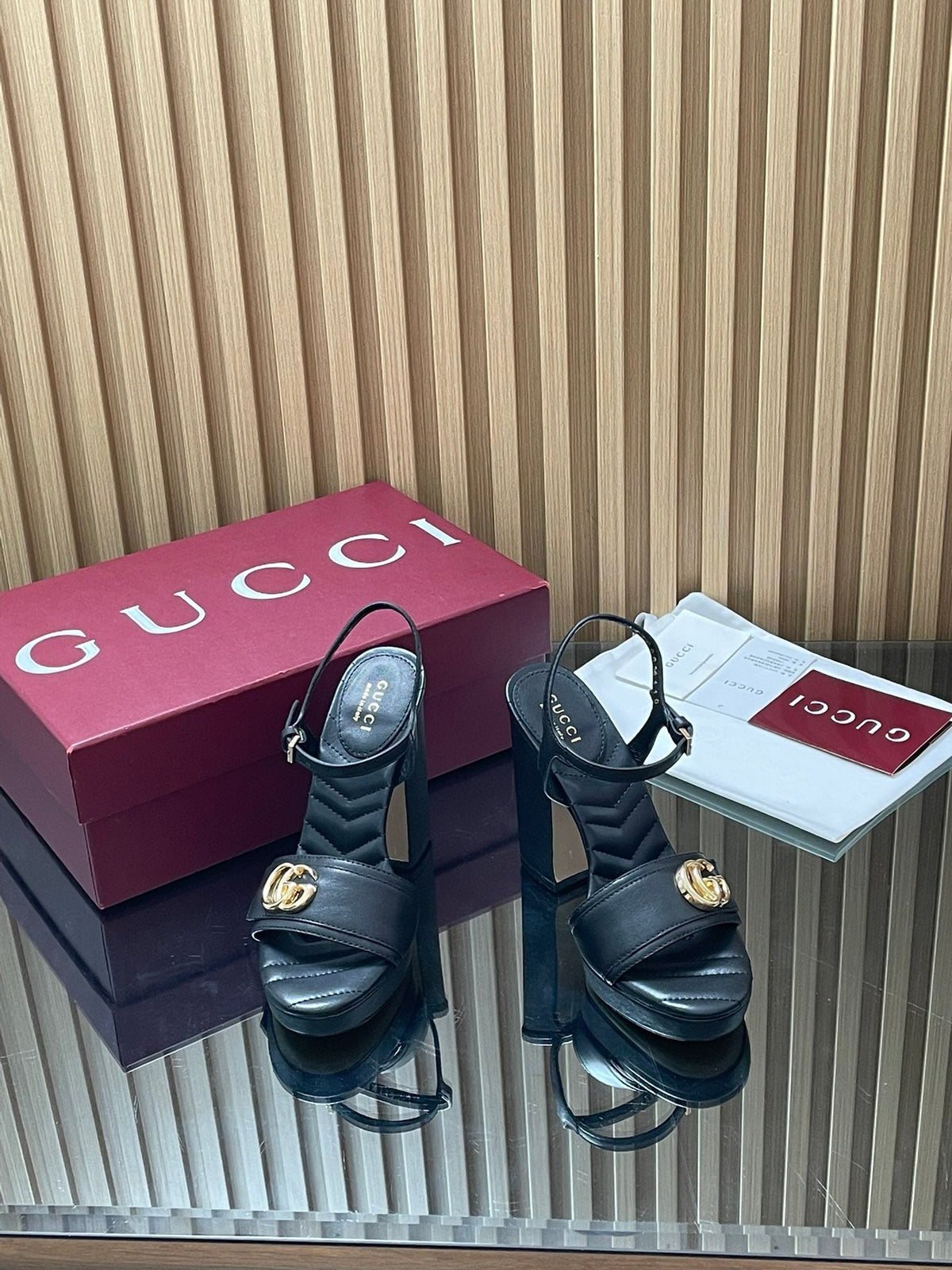 GUCCI 26S HIGH-HEEL SANDALS 125 MM IN BLACK LAMBSKIN