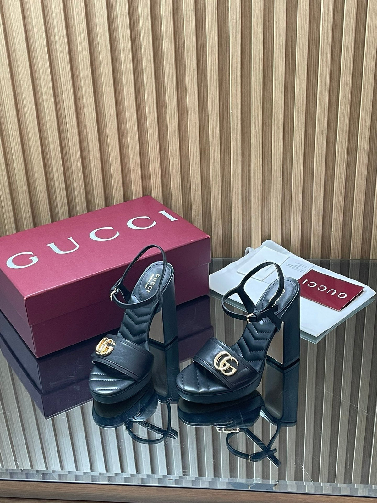 GUCCI 26S HIGH-HEEL SANDALS 125 MM IN BLACK LAMBSKIN