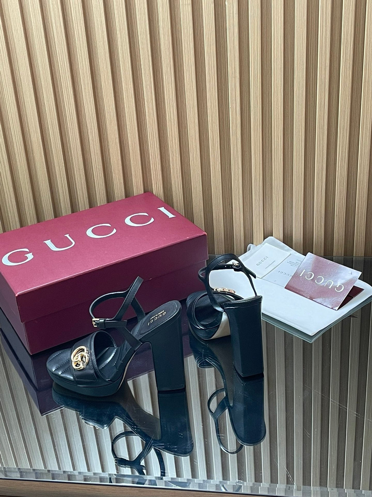 GUCCI 26S HIGH-HEEL SANDALS 125 MM IN BLACK LAMBSKIN