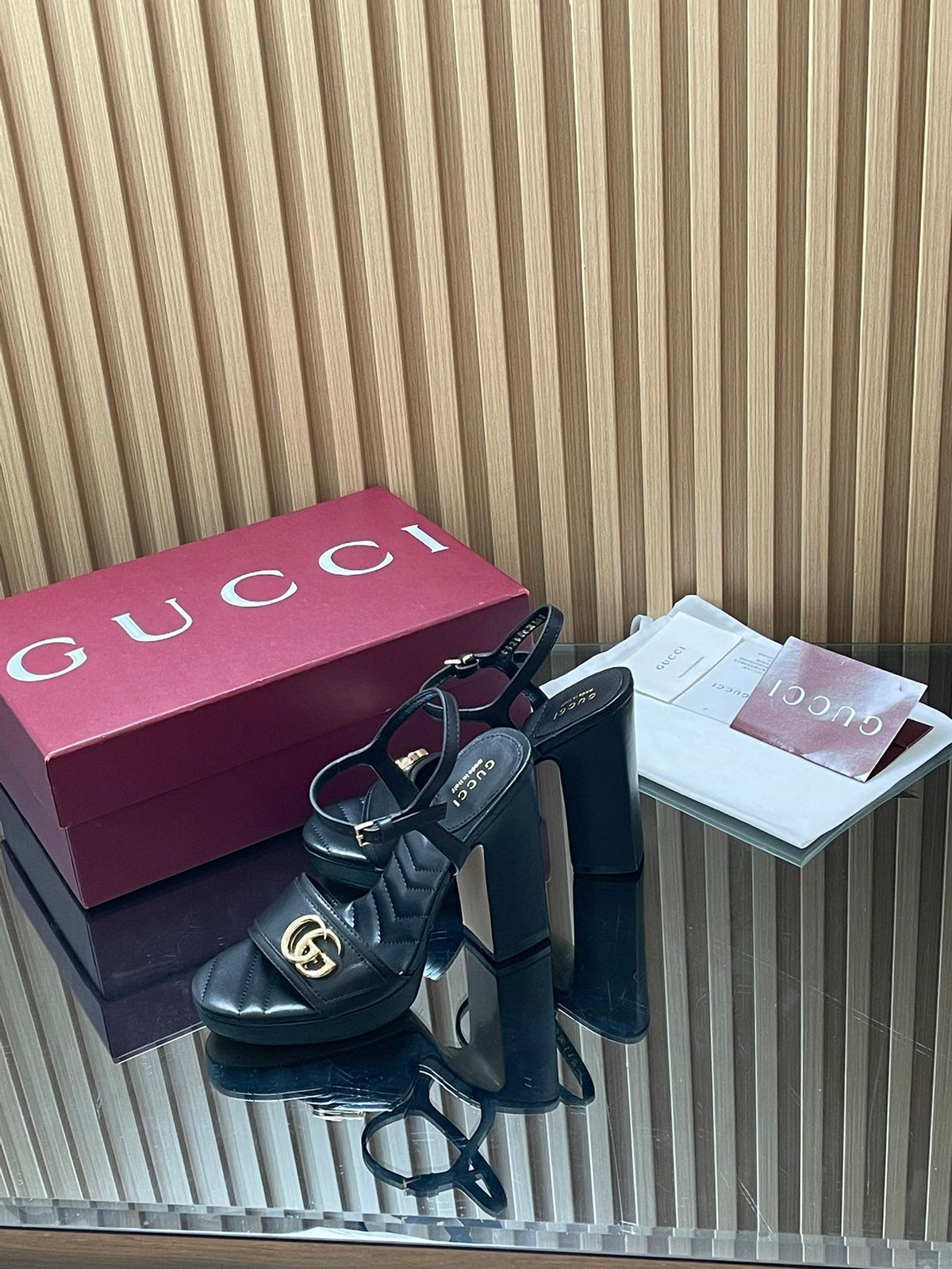 GUCCI 26S HIGH-HEEL SANDALS 125 MM IN BLACK LAMBSKIN