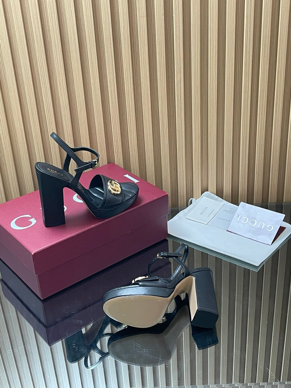 GUCCI 26S HIGH-HEEL SANDALS 125 MM IN BLACK LAMBSKIN