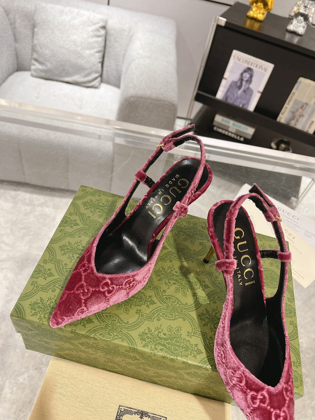 GG SLINGBACK HIGH HEEL PUMP MAGENTA VELVET
