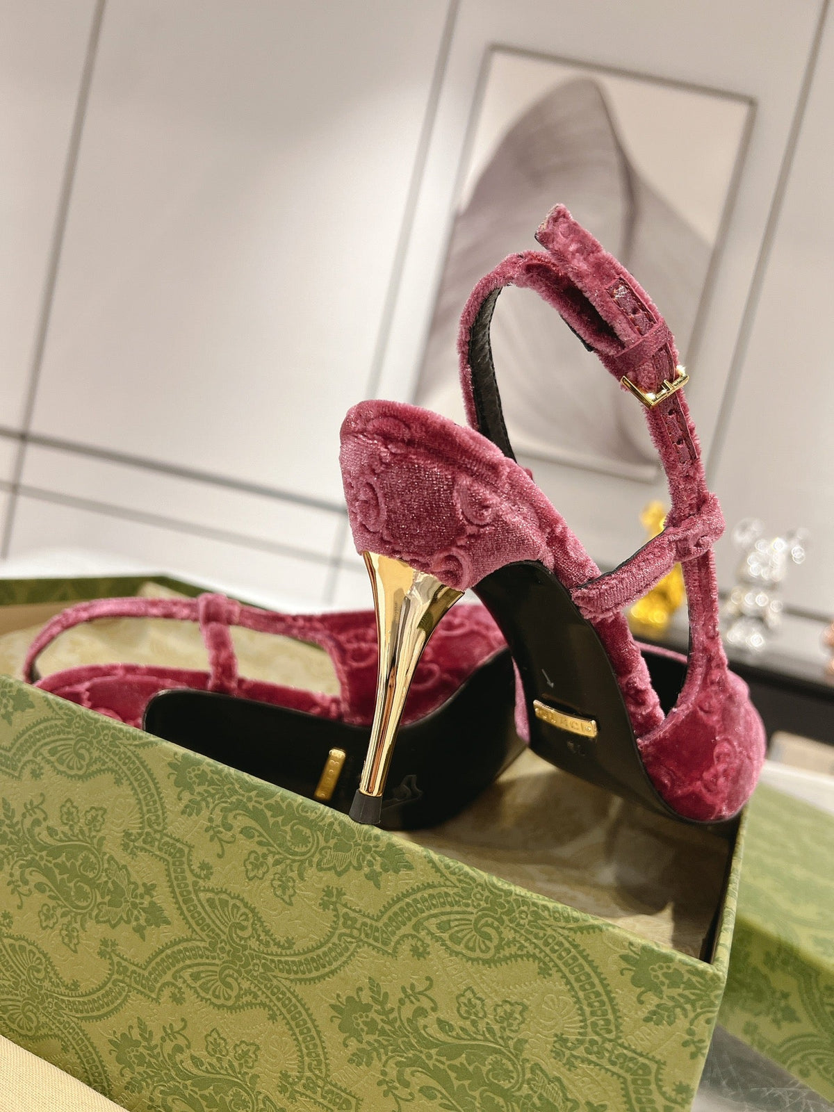 GG SLINGBACK HIGH HEEL PUMP MAGENTA VELVET
