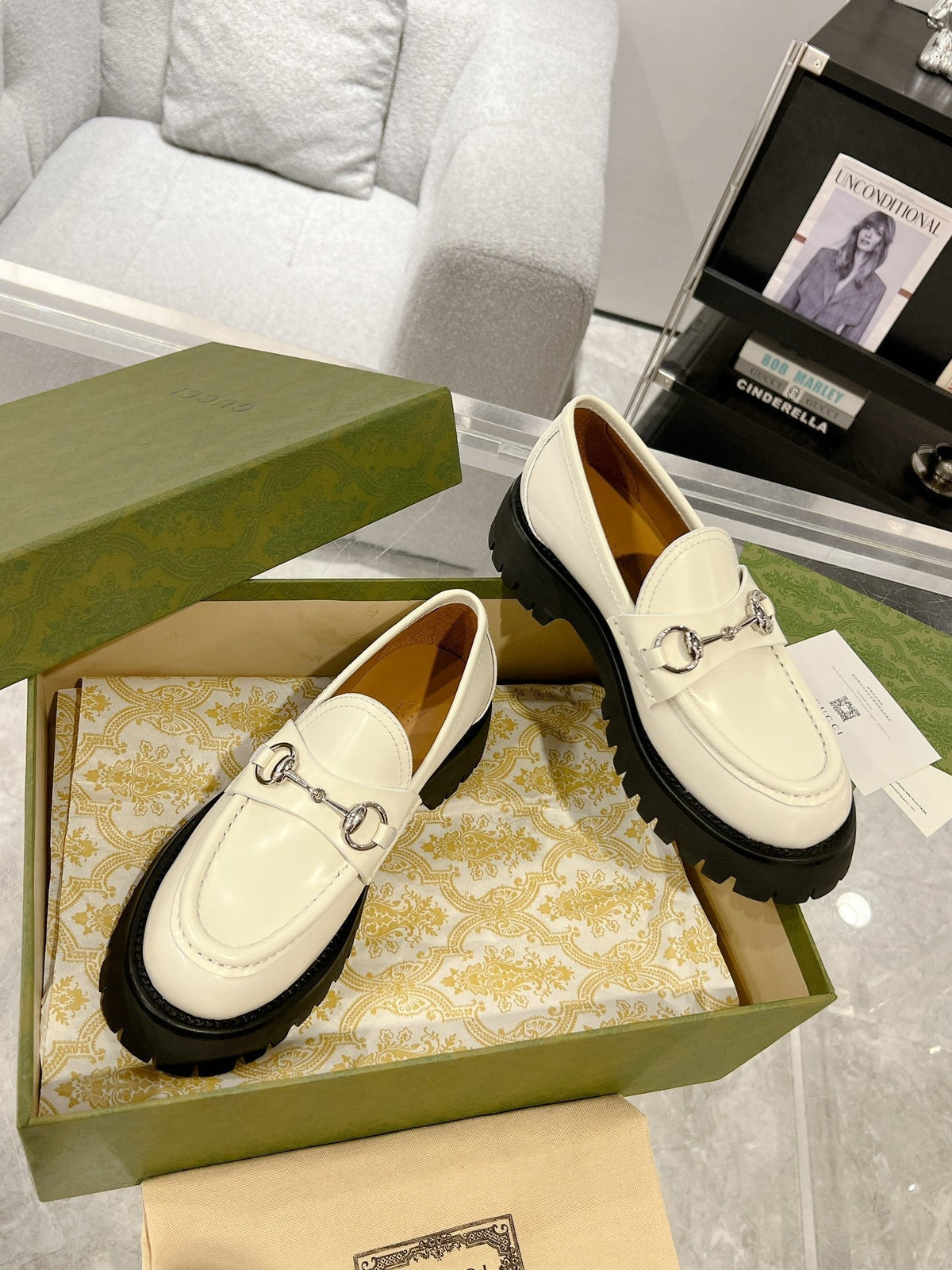 GG LOAFER WITH HORSEBIT WHITE CALFSKIN