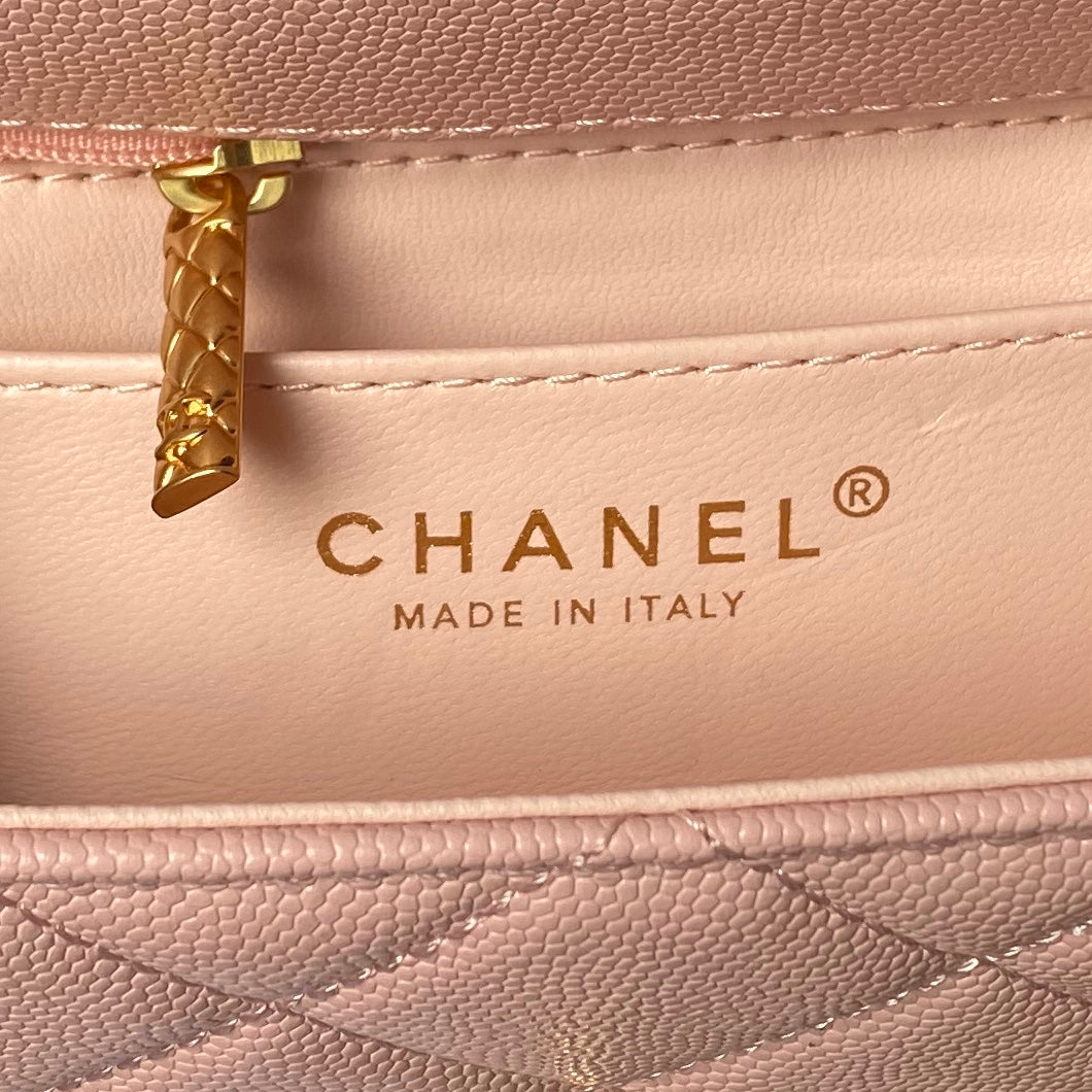 CHANEL 25S FLAP BAG 18 CM IN LIGHT PINK GRAINED LAMBSKIN WITH TOP HANDLE