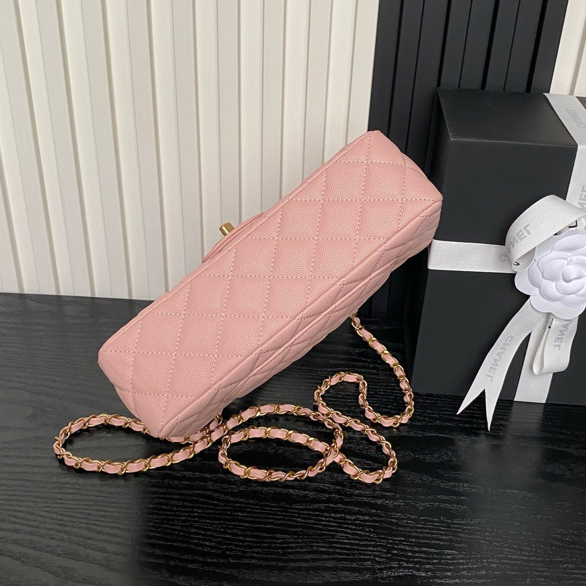 CHANEL 25S FLAP BAG 22 CM IN PINK CAVIAR WITH GOLD HARDWARE