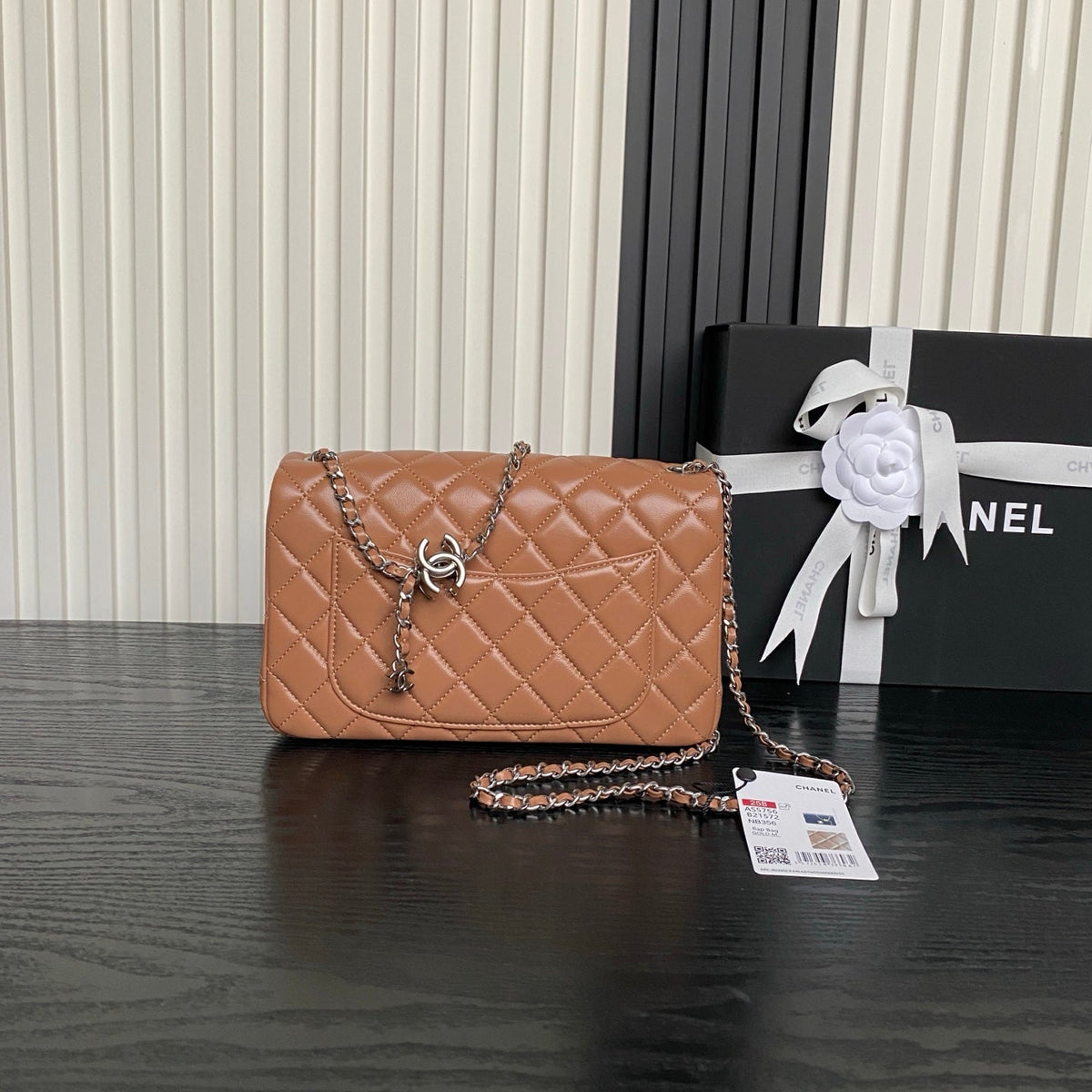 CHANEL 25S FLAP BAG 23 IN DARK CARAMEL CALFSKIN SILVER HARDWARE