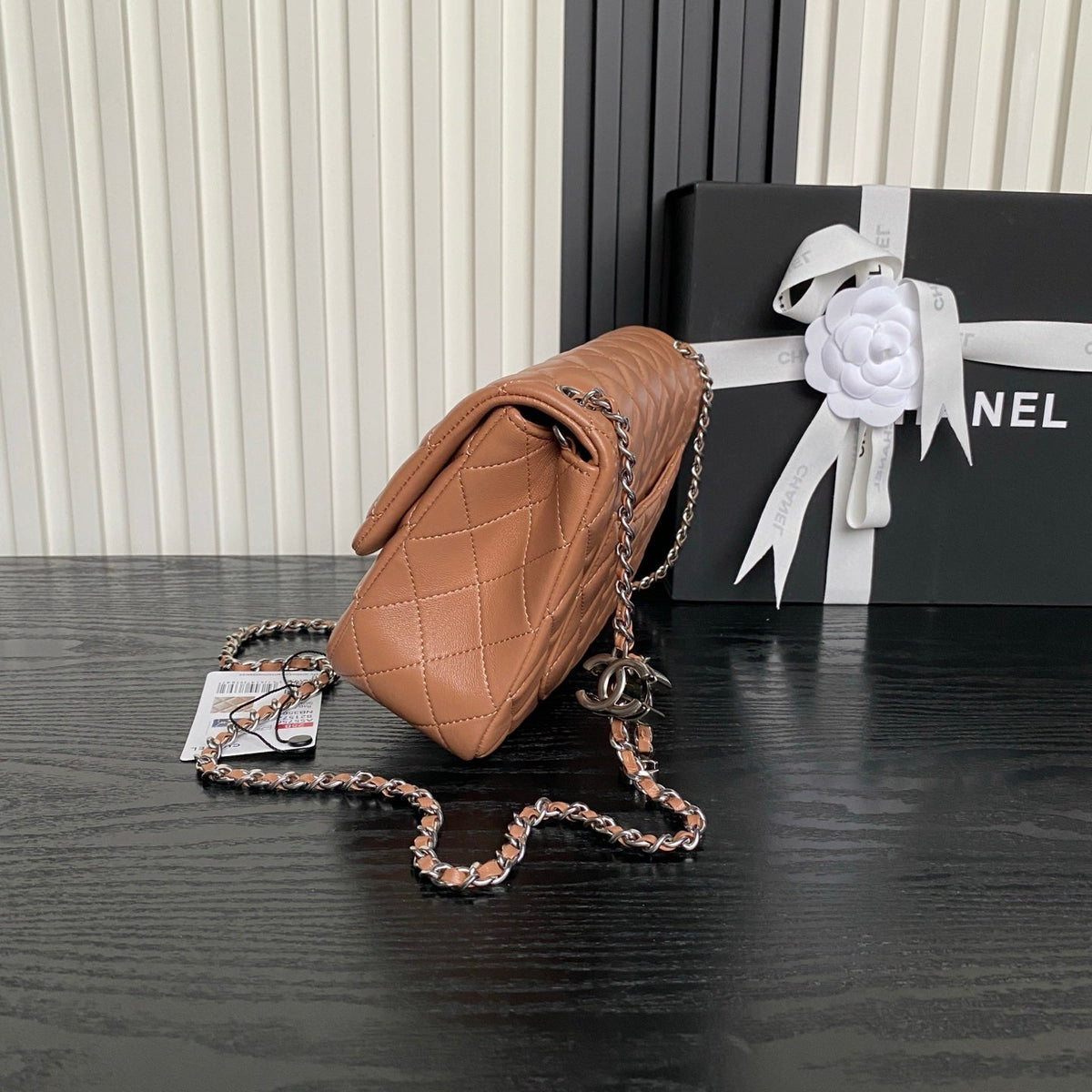 CHANEL 25S FLAP BAG 23 IN DARK CARAMEL CALFSKIN SILVER HARDWARE