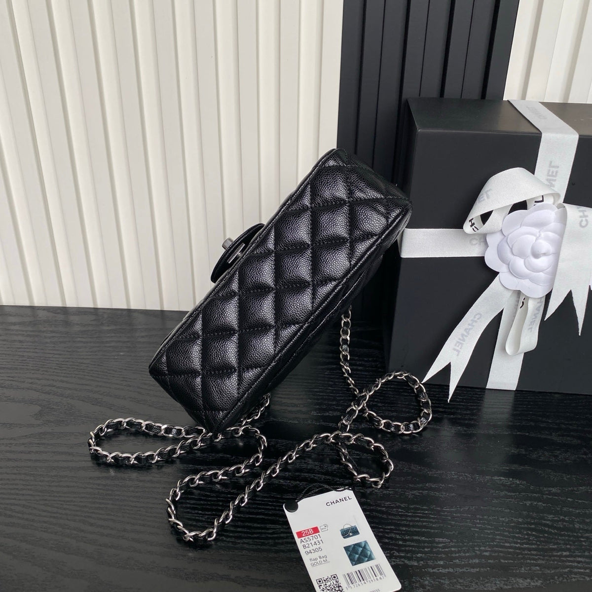 CHANEL 25S FLAP BAG 19 IN BLACK CALFSKIN SILVER HARDWARE
