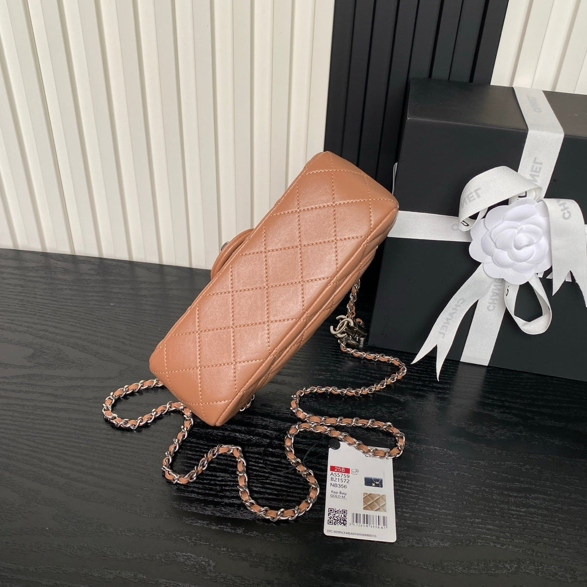 CHANEL 25S FLAP BAG 20 IN DARK CARAMEL CALFSKIN SILVER HARDWARE