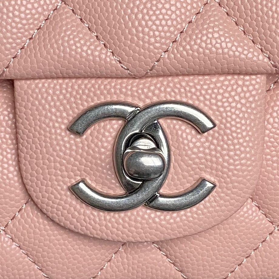 CHANEL 25S FLAP BAG 19 IN LIGHT PINK CALFSKIN SILVER HARDWARE