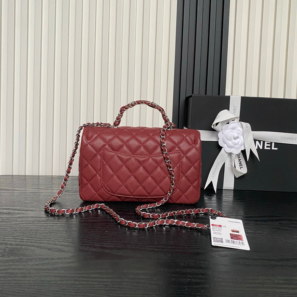 CHANEL 25S FLAP BAG 22 IN BURGUNDY CALFSKIN SILVER HARDWARE