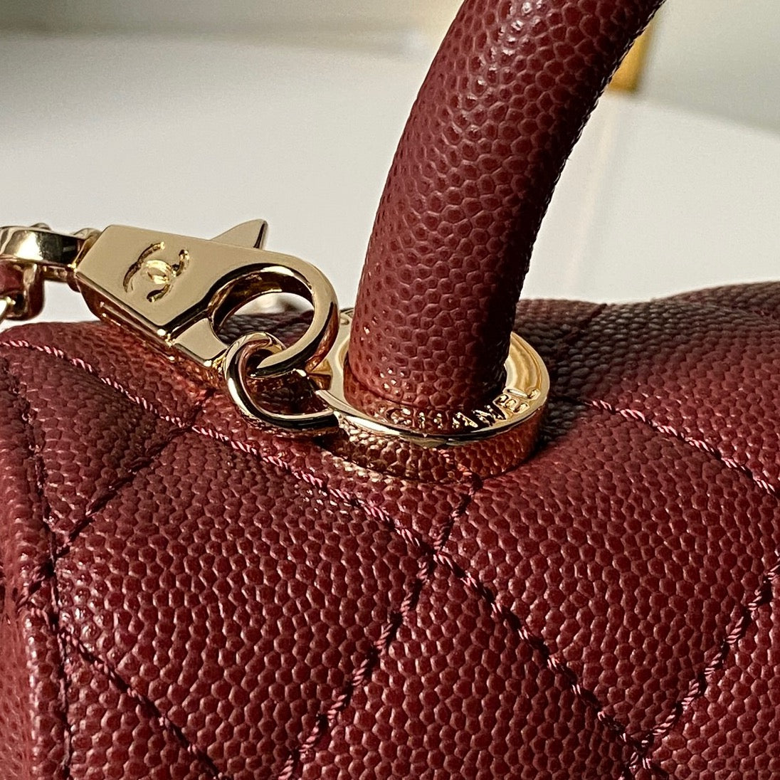 CHANEL 25S COCO HANDLE FLAP BAG 19 IN DARK RED CAVIAR