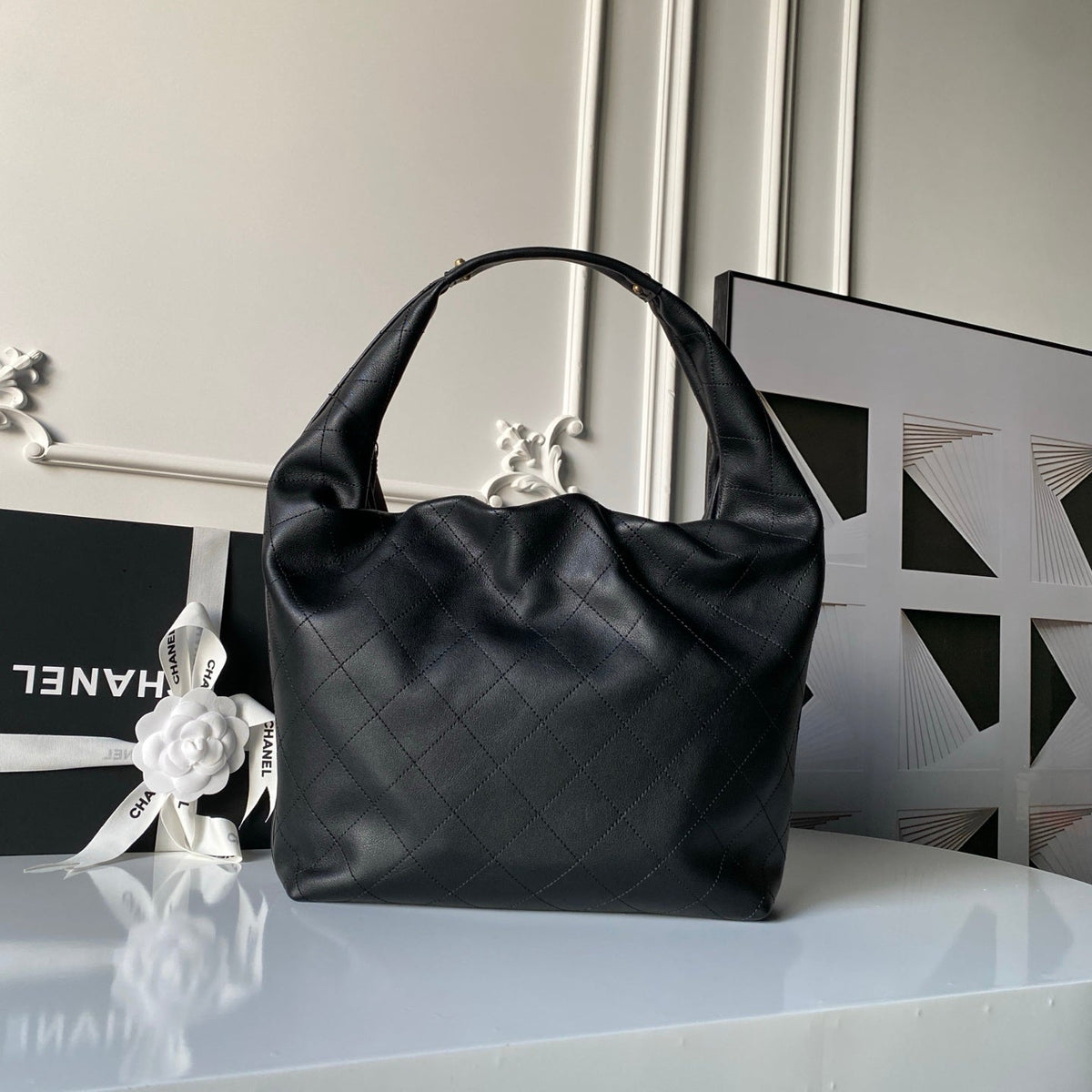 CHANEL 25S HOBO BAG 45 IN BLACK LAMBSKIN