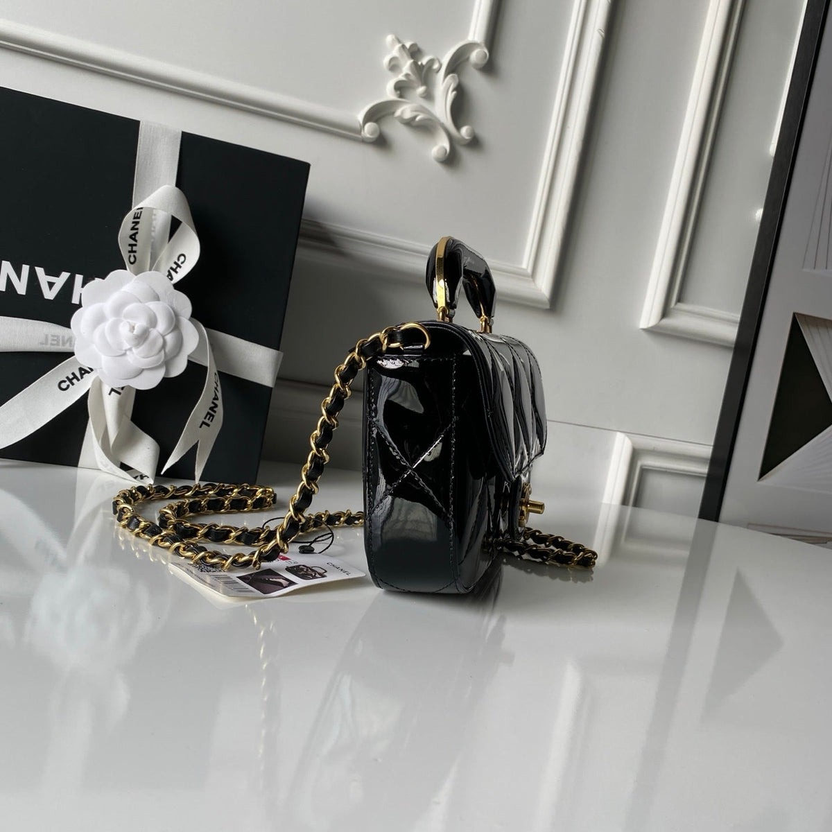 CHANEL 25S FLAP BAG 18 IN BLACK GLOSSY CALFSKIN