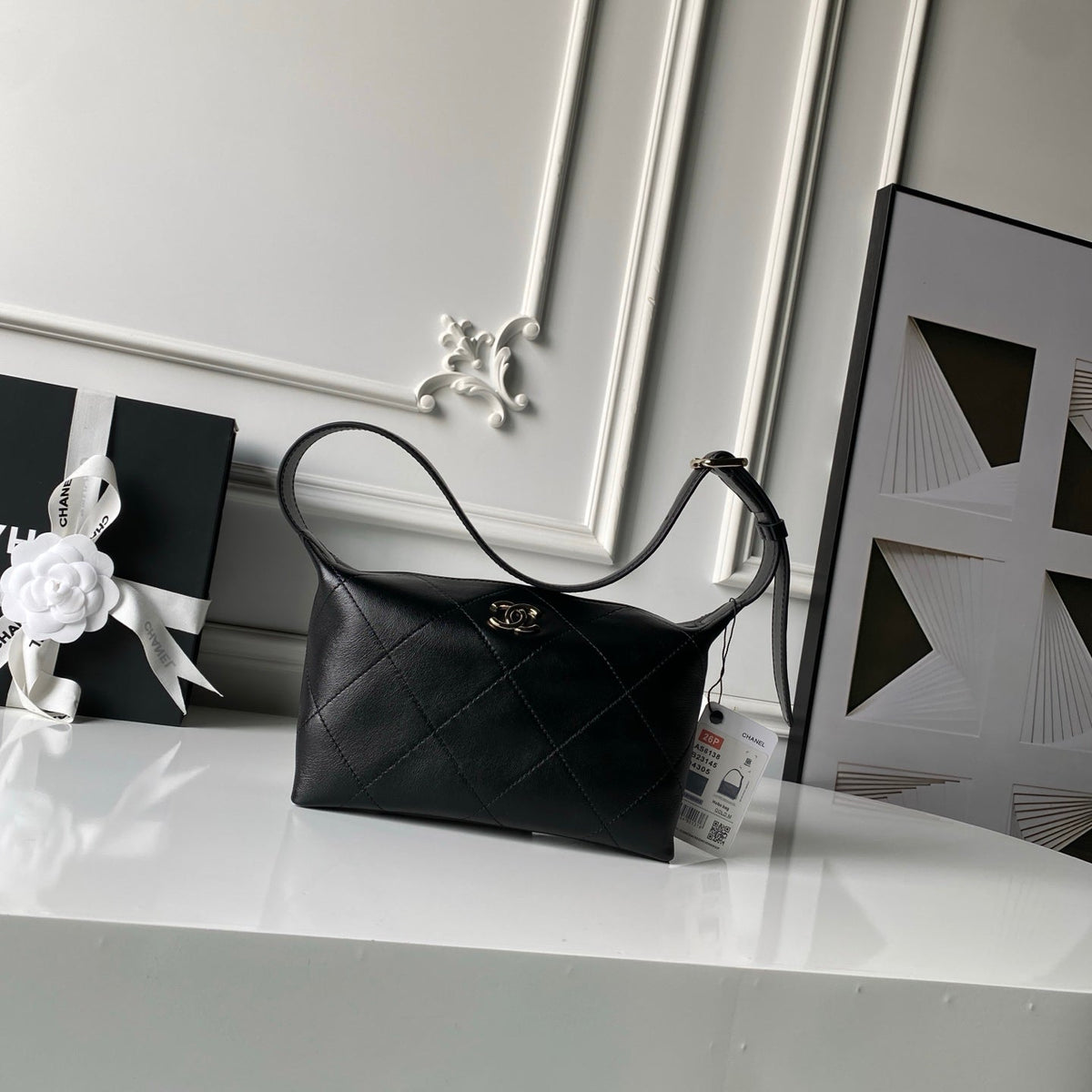 CHANEL 26S HOBO BAG 23 IN BLACK LAMBSKIN