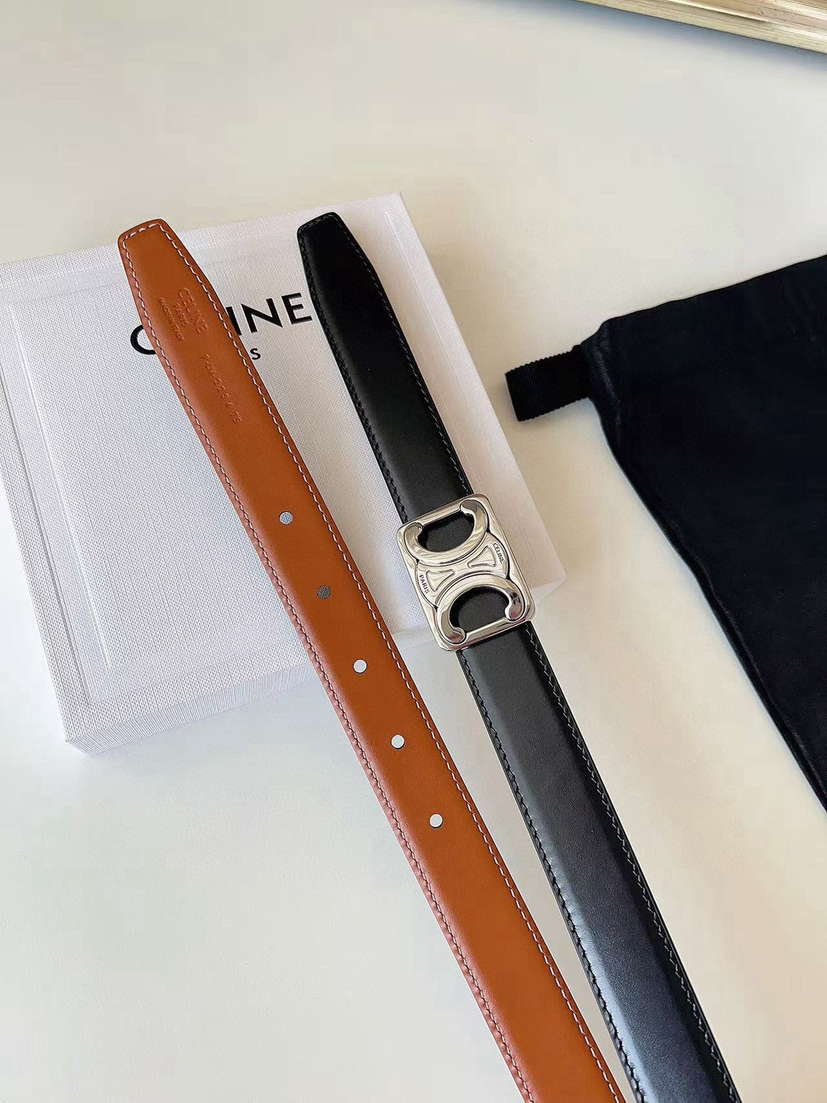 CELINE 26S BELT 25 MM IN BLACK AND BROWN CALFSKIN 636400 mysite