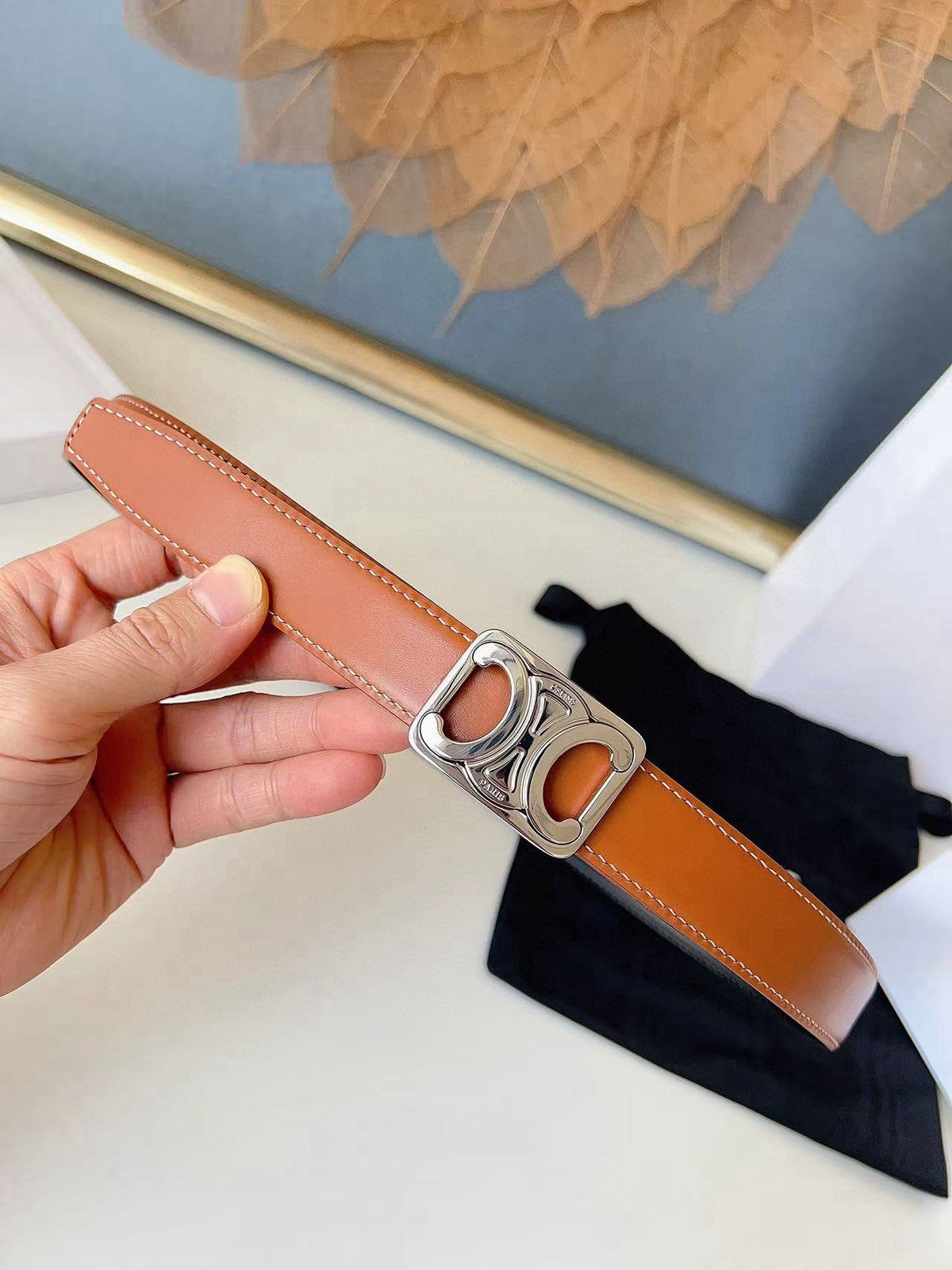 CELINE 26S BELT 25 MM IN BLACK AND BROWN CALFSKIN 636400 mysite