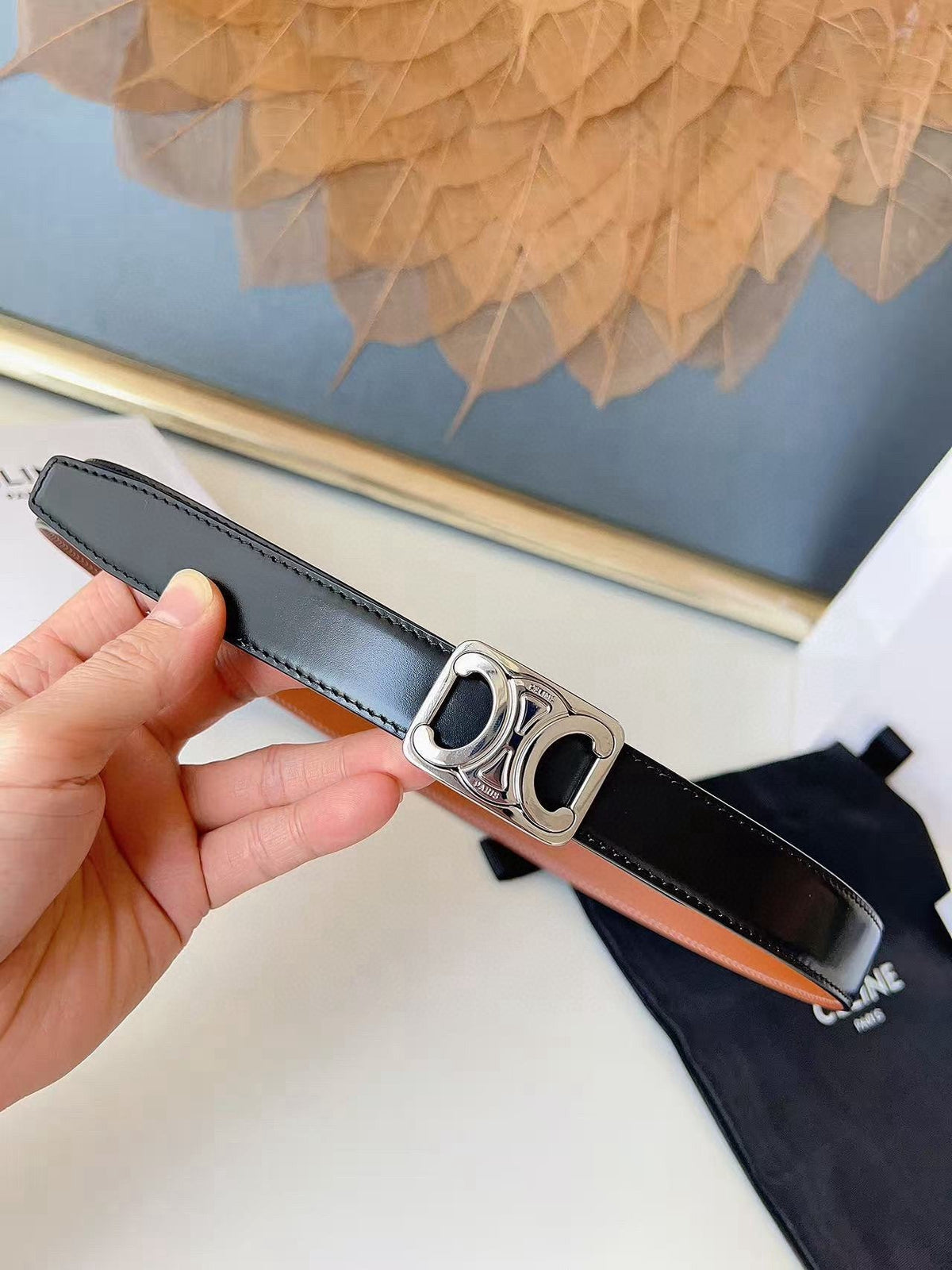 CELINE 26S BELT 25 MM IN BLACK AND BROWN CALFSKIN 636400 mysite