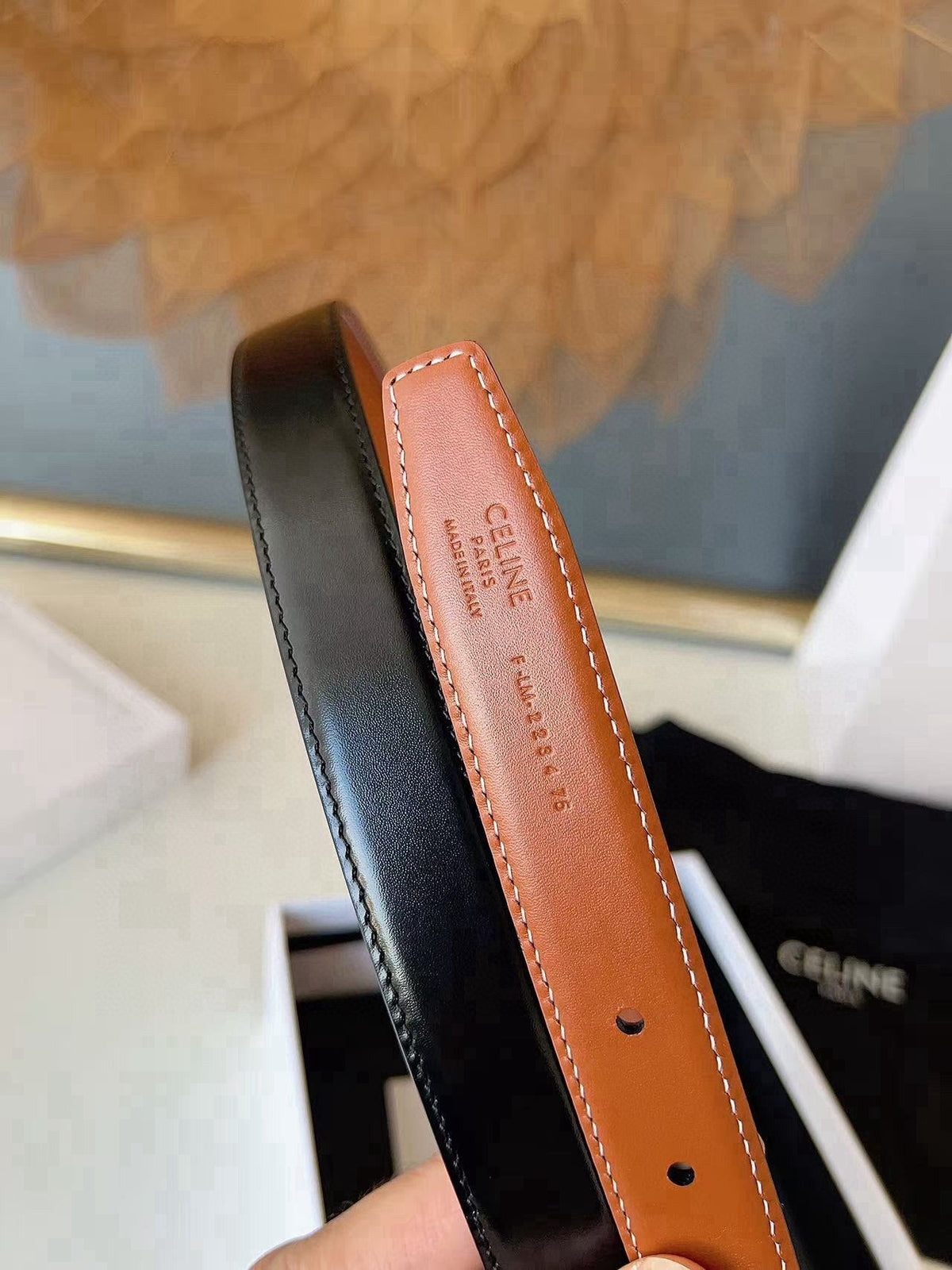 CELINE 26S BELT 25 MM IN BLACK AND BROWN CALFSKIN 636402 mysite