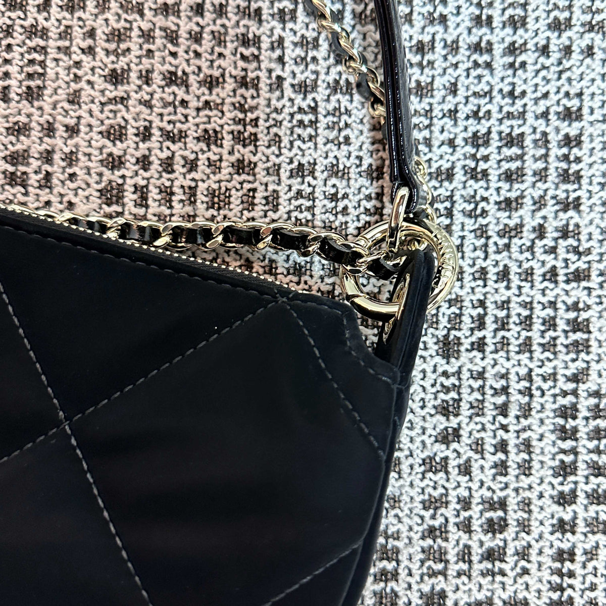 CHANEL 26S STAR CHARM HALF MOON SHOULDER BAG 20 IN BLACK SATIN GOLD HARDWARE