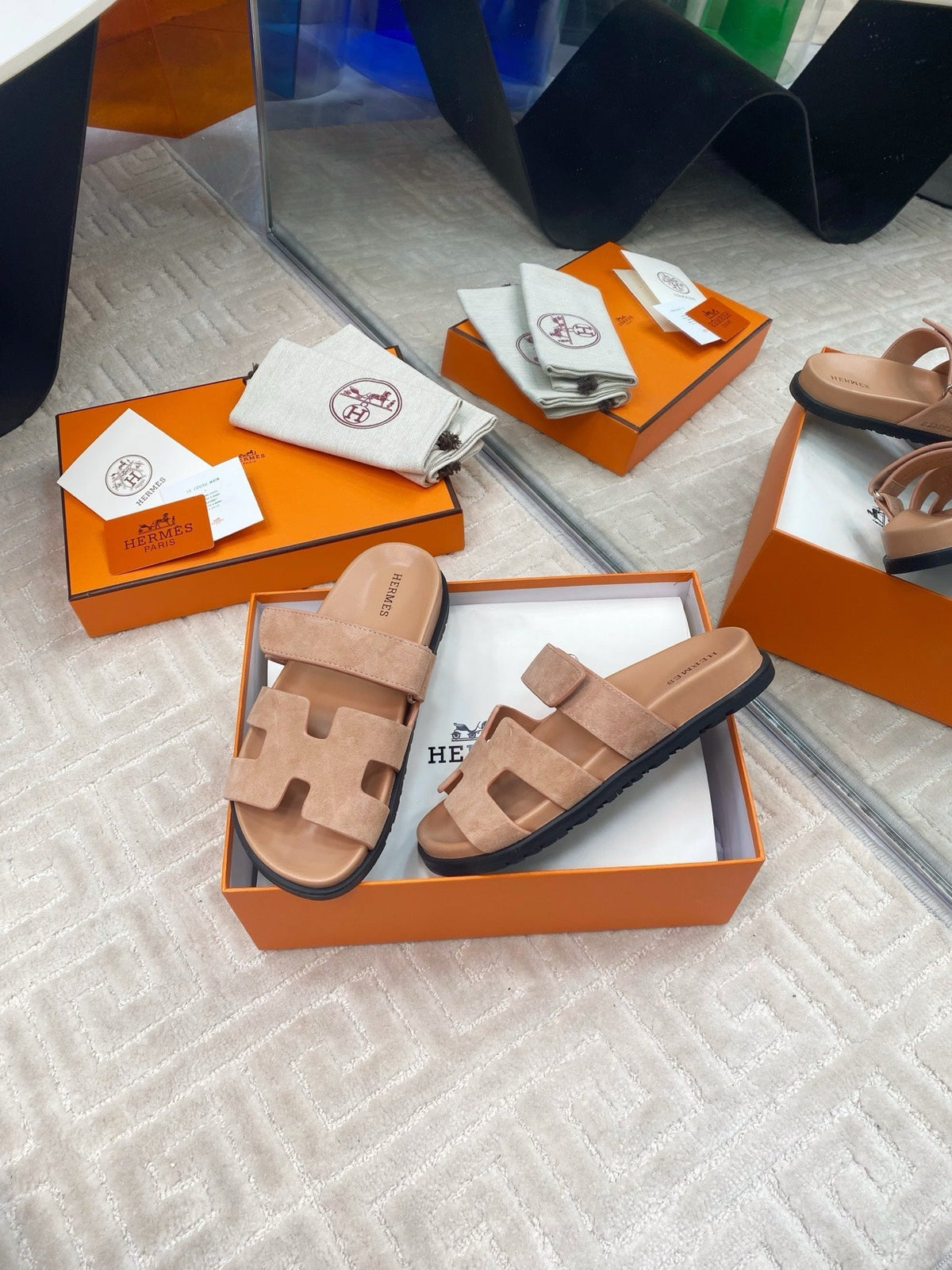 HM CHYPRE SANDALS IN DARK BEIGE SUEDE