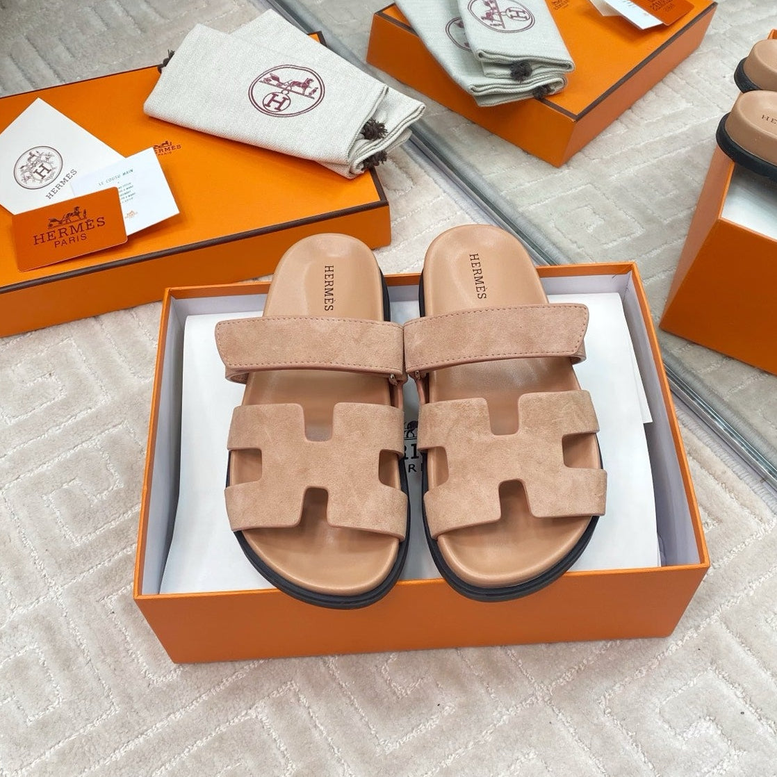 HM CHYPRE SANDALS IN DARK BEIGE SUEDE