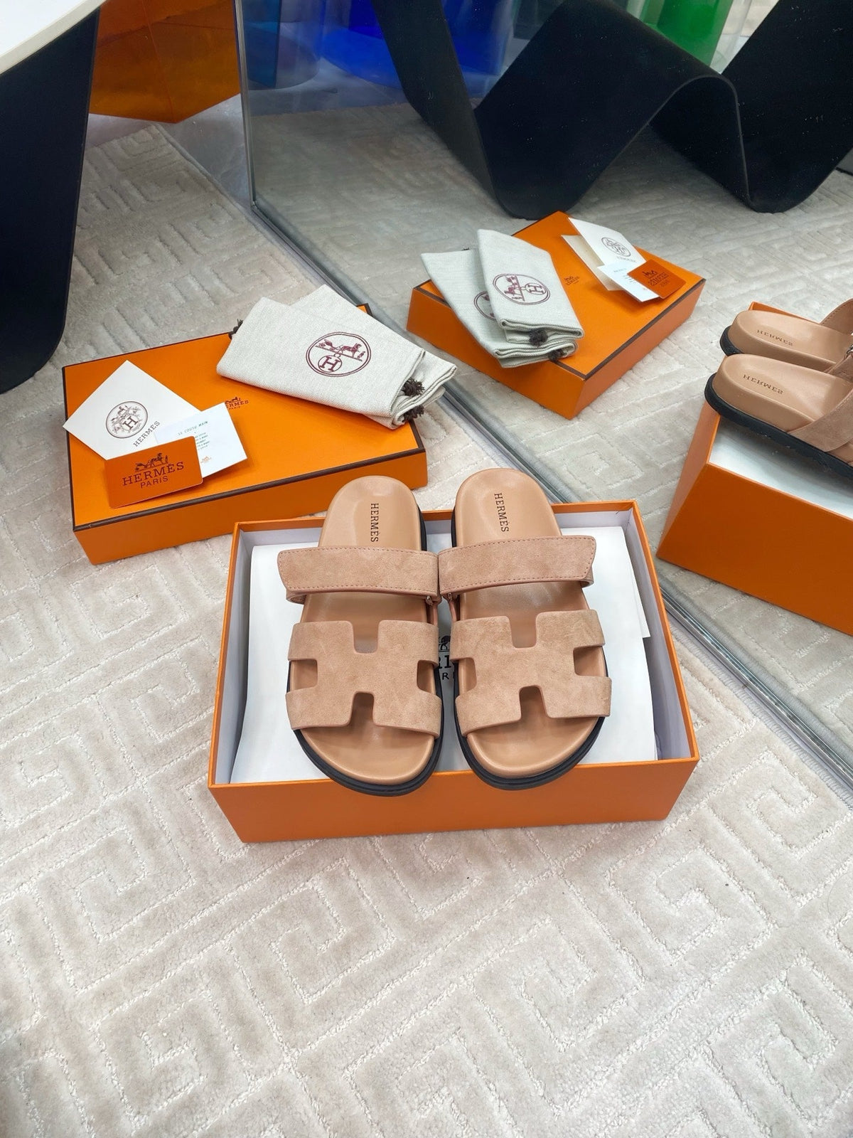 HM CHYPRE SANDALS IN DARK BEIGE SUEDE
