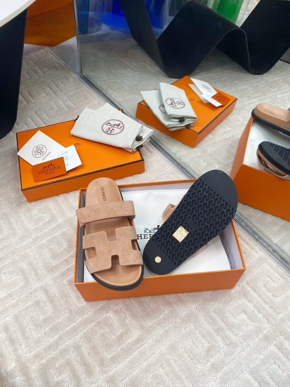 HM CHYPRE SANDALS IN DARK BEIGE SUEDE